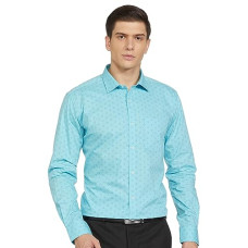 Deals, Discounts & Offers on Men - [Size 39] Park Avenue Men's Slim Fit Pure Cotton Full Sleeve Semi Cutaway Collar Print Pattern Petrol Formal Shirt