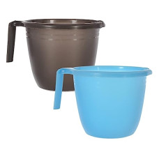 Deals, Discounts & Offers on  - Urbane Home Plastic Bathroom Mug|Strong Plastic Material & Great Capicity|Size 14 x 14 x 12 CM,Pack of 2,Capicity 1 LTR (Black & Sky Blue)