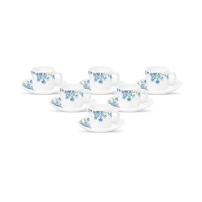 Deals and Offers on - La Opala Diva, Opal Glass Coffee Cup & Saucer Set Cylinder 12 pcs, Aster Blue, White Deals, Discounts & Offers on - La Opala Diva, Opal Glass Coffee Cup & Saucer Set Cylinder 12 pcs, Aster Blue, White