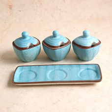 Deals, Discounts & Offers on  - Wonderchef Teramo Stoneware 3pcs Pickle Set with Lid & Tray - Blue