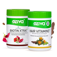 Deals, Discounts & Offers on  - OZiva Hair Vitamins Capsules with Biotin & DHT Blocker for Hair Growth & Hair Fall Control, 60 Capsules + Plant Based Biotin Xtra with Keratin Builder