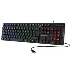 Deals, Discounts & Offers on  - Newly Launched Zebronics War-K Gaming Keyboard with 104 Keys,Multi Color LED,1.8m Braided Cable, Gold Plated USB,Laser Keycaps, Anti-Ghosting 19 Keys,2 Step Stand,12 Integrated Multimedia keys (Black)