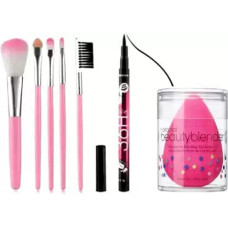 Deals and Offers on Beauty Care - Lipcheek Soft Bristles 5 Pcs Pink Makeup Brushes Set with 36H Liquid Eyeliner and 1 Pink Beauty Blender Puff - (Pack of 7) Deals, Discounts & Offers on Beauty Care - Lipcheek Soft Bristles 5 Pcs Pink Makeup Brushes Set with 36H Liquid Eyeliner and 1 Pink Beauty Blender Puff - (Pack of 7)