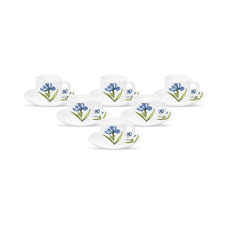 Deals and Offers on - La Opala Diva, Opal Glass Coffee Cup & Saucer Set Cylinder 12 pcs, Royal Iris, White Deals, Discounts & Offers on - La Opala Diva, Opal Glass Coffee Cup & Saucer Set Cylinder 12 pcs, Royal Iris, White