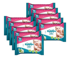 Deals, Discounts & Offers on Baby Care - Supples Baby Wet Wipes Travel Pack with Aloe Vera and Vitamin E -10 Wipes/Pack (Pack of 10)