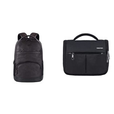 Deals, Discounts & Offers on Laptop Accessories - Gear Vintage2 Anti Theft Faux Leather 28 Ltrs Brown Laptop Backpack (LBPVG2LTH0201) & GEAR Black Toiletry Bag (ACCTLTPCH0112)
