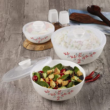 Deals, Discounts & Offers on  - Cello Opalware Twilight Floral Mixing Bowls with Lid(500ml, 1000ml,1500ml), 3 Pc, White