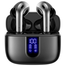 Deals, Discounts & Offers on Headphones - F FUNX Bluetooth Headphones True Wireless Earbuds 60H Playback LED Power Display Earphones with Charging Case, IPX7 Waterproof in-Ear Earbuds with Mic(Black)