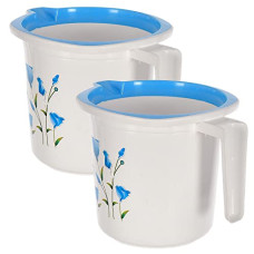 Deals, Discounts & Offers on  - Kuber Industries Plastic Bathroom Mug|Strong Plastic Material & Great Capicity|Size 15 x 15 x 14 CM,Pack of 2,Capicity 1.5 LTR (Blue & White)