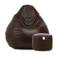 Deals, Discounts & Offers on Furniture - SATTVA Faux Leather XXXL Classic Filled Bean Bag with Footrest Combo (with Beans) (Brown)