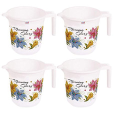 Deals, Discounts & Offers on  - Fun Homes Floral Print 4 Pieces Unbreakable Strong Plastic Bathroom Mug,500 ML (White)