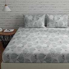 Deals, Discounts & Offers on  - Huesland by Ahmedabad Cotton 144 TC Cotton King Size Bedsheet with 2 Pillow Covers - Grey, Black & White(9ft x 9ft)