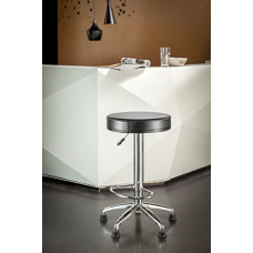 Deals, Discounts & Offers on Furniture - Amazon Brand - Solimo Aber Kitchen Bar Stool with Adjustable Height, Metal Base, Chrome Finish, Faux Leather Cushion, Black