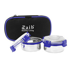 Deals, Discounts & Offers on  - Zaib Executive Stainless Steel Lunch Box Set 2 with Bag | Stainless-Steel Leak-Proof Containers | Full Meal Boxes (Container Size 350mlx2 (2 Pcs, Diet Blue Lock & Lock)