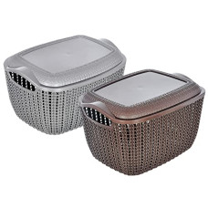 Deals, Discounts & Offers on  - Fun Homes Multiuses Small M 25 Plastic Basket/Organizer With Lid- Pack of 2 (Grey & Brown) -46FH045