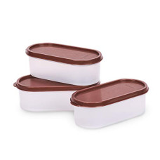 Deals, Discounts & Offers on  - Mahaware Modular Oval Plastic Kitchen Container Set,600 ml, Set of 3, Brown