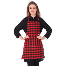 Deals, Discounts & Offers on  - GLUN Waterproof Unisex Kitchen Apron with Center Pocket and Adjustable Neck Belt with Metal Buckle (PACK OF 1) (Red Checkered)