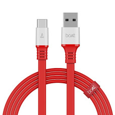 Deals, Discounts & Offers on  - boAt Type C A750 Stress Resistant, Tangle-free, Sturdy Flat Cable with 6.5A Fast Charging & 480Mbps Data Transmission, 10000+ Bends Lifespan and Extended 1.5m Length(Radiant Red)