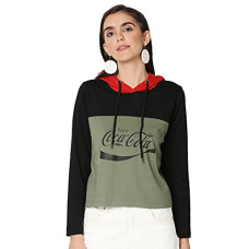 Deals, Discounts & Offers on Women - Bewakoof Women 100% Cotton Enjoy Coca - Cola Short - Small - 663805 - Hoodies