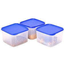 Deals, Discounts & Offers on  - TallBoy Mahaware Square 2.5 LTR Multi Storage Kitchen Container(Pack of 3, White,Blue)