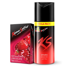 Deals, Discounts & Offers on Sexual Welness - KamaSutra Spark Deodorant Mega Pack 220 ml and Strawberry Flavoured Condoms 10 Count