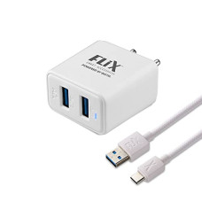 Deals, Discounts & Offers on Mobile Accessories - Flix (Beetel) Bolt 2.4 12W Dual USB Smart Charger, Made in India, Bis Certified, Fast Charging Power Adaptor with 1 Meter USB to Type C Cable