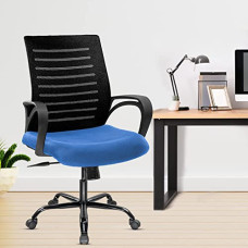 Deals, Discounts & Offers on Furniture - Green Soul Atom Office Chair, Mid Back Mesh Ergonomic Home Office Desk Chair with Comfortable & Spacious Seat, Rocking-tilt Mechanism & Heavy Duty Metal Base (Black Blue)