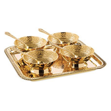 Deals, Discounts & Offers on  - Attro Antique Elegant Design Copper Signature 24k Gold Plated 4 Bowls, 4 Spoons, 1 Tray Sets