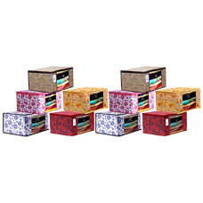 Deals, Discounts & Offers on  - Kuber Industries Flower & Leaf Printed 10 Piece Non Woven Fabric Saree Cover Set with Transparent Window, Extra Large, Pink & Blue & Ivory Red & Golden Brown & Red -CTKTC40985