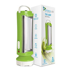Deals, Discounts & Offers on  - SYSKA Tuo Portable Rechargeable Led Lamp Cum Torch with Upto 4hrs Backup (Green-White) (1)