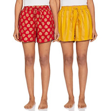 Deals, Discounts & Offers on Women - Indigo Women's Bermuda Shorts (Pack of 2) (AW21/BLC-078 E_Color Name: Red+ Yellow_S)