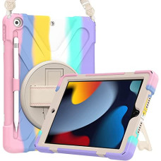 Deals, Discounts & Offers on  - ABOUTTHEFIT iPad 8th/ 7th Generation Case (iPad 10.2 inch Rugged Case 2020/2019), Rotating Stand/Hand Strap/Pencil Holder/Pencil Cap Holder/Carrying Strap (Colourful Pink) (Model Number: F8-O3XE-XSOK)