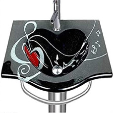 Deals, Discounts & Offers on Home Improvement - Wash Basin/Glossy Finish/Bathroom Sink/Vessel Sink Arvind Sanitary Black Heart Shape & Music Design Glass Wash Basin15x18 Inches (Product NO :- 004) Wall Hang Basin