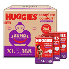 Deals, Discounts & Offers on Baby Care - Huggies Wonder Pants Diapers Sumo Pack, Extra Large (XL) size baby diaper pants, with Bubble Bed Technology For comfort, (12.0 kg - 17.0 kg) (168 count )