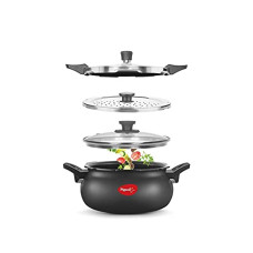 Deals, Discounts & Offers on Cookware - Pigeon by Stovekraft All in One Ceramic Super Outer Lid Cooker, 5 Liters, Black/Transparent - Aluminium & Stainless Steel