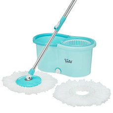 Deals, Discounts & Offers on Home Improvement - Amazon Brand - Presto! Spin Mop with Plastic Bucket Set, Blue