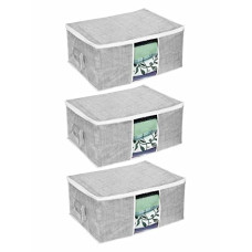 Deals, Discounts & Offers on Storage - Prettykrafts Underbed JUTE Print Storage Bag, Storage Organizer, Blanket Cover with Side Handles (Set of 3) - Jute Grey