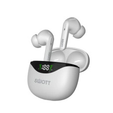 Deals, Discounts & Offers on Headphones - Swott airLIT 006 Truly Wireless Earbuds | Digital display | Ergonomic Design | Dynamic Drivers-10mm | Total 20-Hrs Playtime | Full Touch Control | IPX5 Water Resistance & BT v5.1 |Made in India(White)