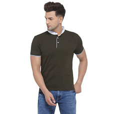 Deals, Discounts & Offers on Men - Style Quotient Men Navy Blue Solid Mandarin Collar T-Shirt