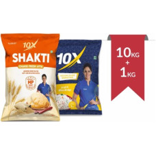 Deals, Discounts & Offers on Food and Health - 10x SHAKTI CHAKKI FRESH ATTA 10KG + ROZANA GOLD BASMATI RICE 1KG(11 kg)