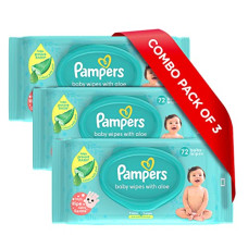 Deals, Discounts & Offers on Baby Care - Pampers Baby Aloe Wipes with Lid, 216 Wipes (72 x Pack of 3)