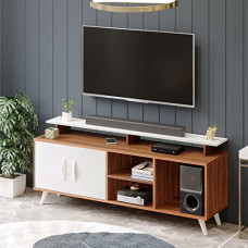Deals, Discounts & Offers on Furniture - BLUEWUD Skiddo Engineered Wood Tv Entertainment Wall Unit Walnut & White,