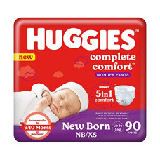 Deals, Discounts & Offers on Baby Care - Huggies Complete Comfort Wonder Pants, Extra Small (0-5kg) Size Baby Diaper Pants,(90 count) with 5 in 1 Comfort