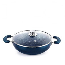 Deals, Discounts & Offers on Cookware - Cello Oxford Non Stick Induction Compatible Kadhai with Glass Lid 26cm, Metallic Blue | Induction Bottom Cookware | Kadhai with Premium Non Stick Coating