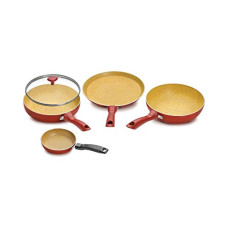 Deals, Discounts & Offers on Cookware - Crystal Induction Base Non-Stick Aluminium Cookware Set, 4-Piece, Maroon