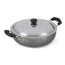 Deals and Offers on Cookware - Anjali Aluminium Non Stick Kadhai with Stainless Steel Lid & 2 Side Handles Non-Stick Coating, and Durable Construction Deals, Discounts & Offers on Cookware - Anjali Aluminium Non Stick Kadhai with Stainless Steel Lid & 2 Side Handles Non-Stick Coating, and Durable Construction