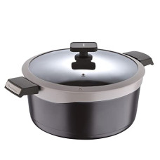 Deals, Discounts & Offers on Cookware - Bergner Gastro Non Stick Casserole/Briyani Pot/Handi with Glass Lid 28cm, Induction Base, Thickness 4.1mm, Brown, Gas Ready