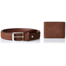 Deals, Discounts & Offers on Bags, Wallets & Belts - Amazon Brand - Solimo Mens PU Leather Belt & RFID Blocking Wallet Set, Dark Brown