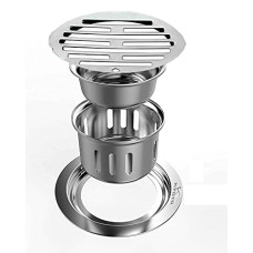 Deals, Discounts & Offers on Home Improvement - KYOTO ( Lining) Round Lock Grating Stainless Steel SUS 304 Floor Drain Plain with Anti Cockroach ( 5 INCH ) with Chrome Finish Water Drain Cover / Jali / Floor Grating