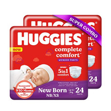 Deals, Discounts & Offers on Baby Care - Huggies Complete Comfort Wonder Pants, Extra Small (XS),48 Count, Upto 5 kg Size Baby Diaper Pants, Combo Pack of 2, 24 count Per Pack, (48 count) with 5 in 1 Comfort